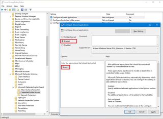 Configure allowed applications enable option