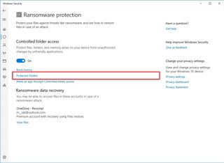 Controlled folder access protected folders option